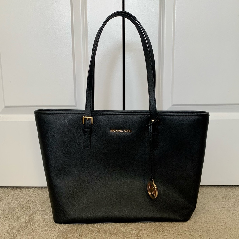 Michael Kors Black Jet Set Travel Large Saffiano Leather Tote Bag